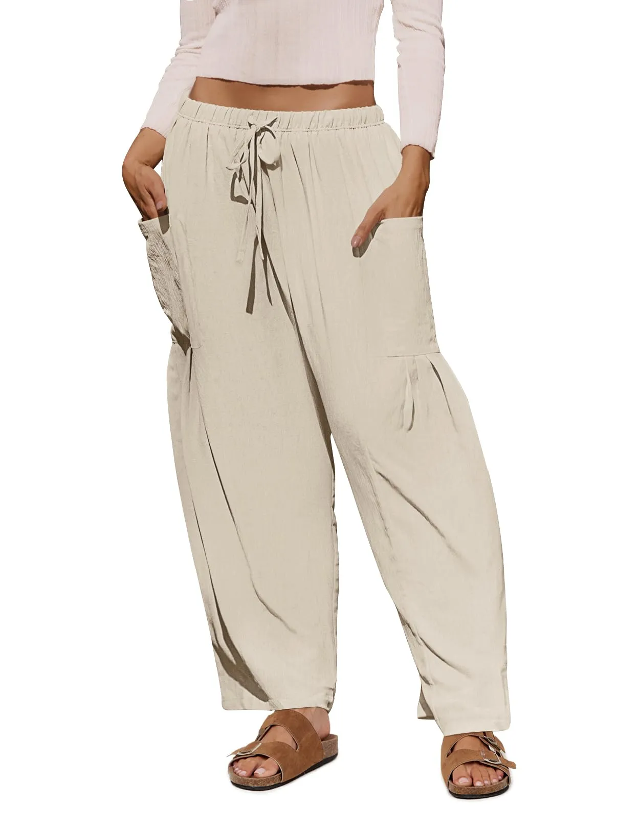 MEROKEETY High Waist Drawstring Loose Wide Leg Pants