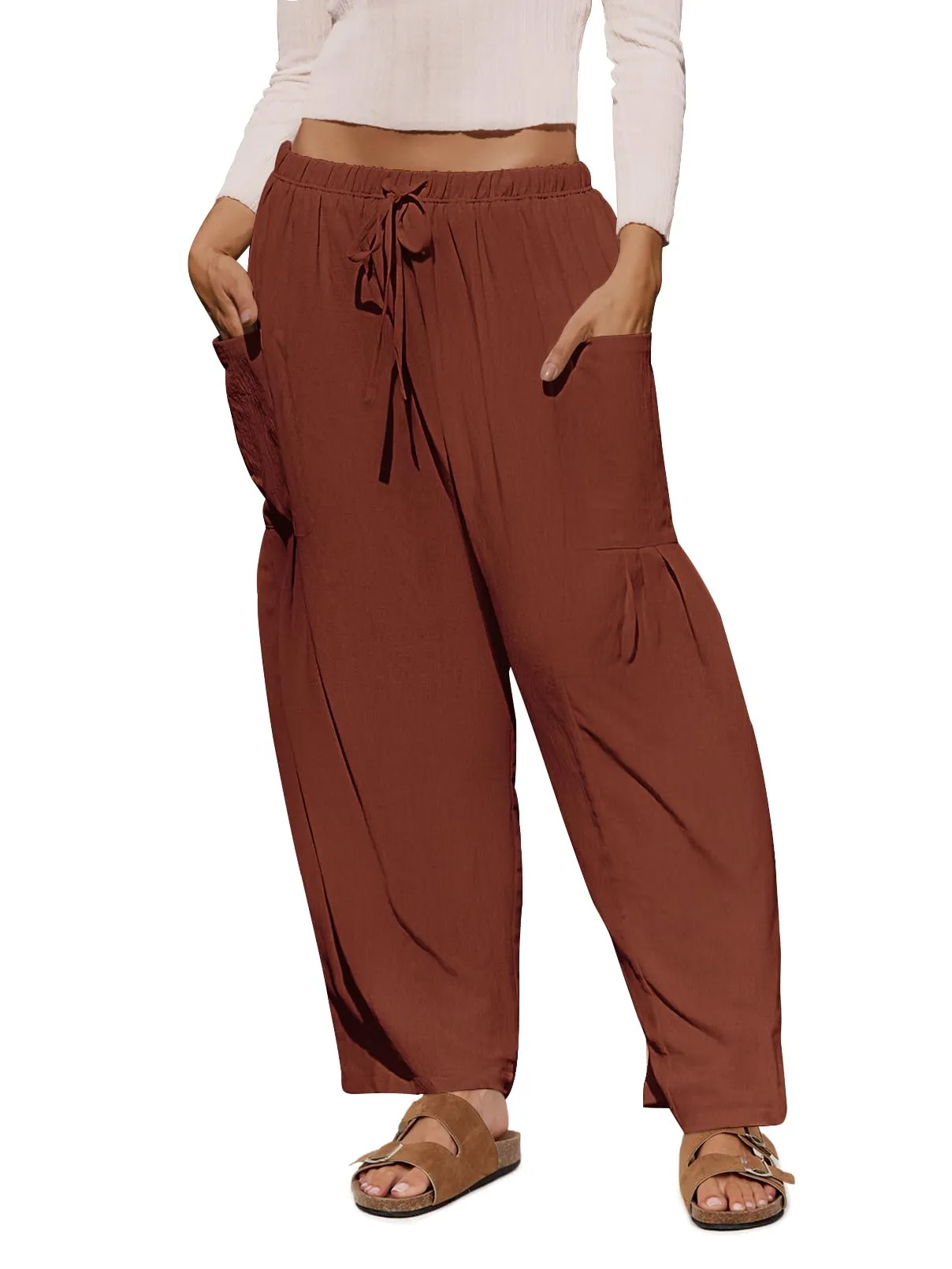 MEROKEETY High Waist Drawstring Loose Wide Leg Pants