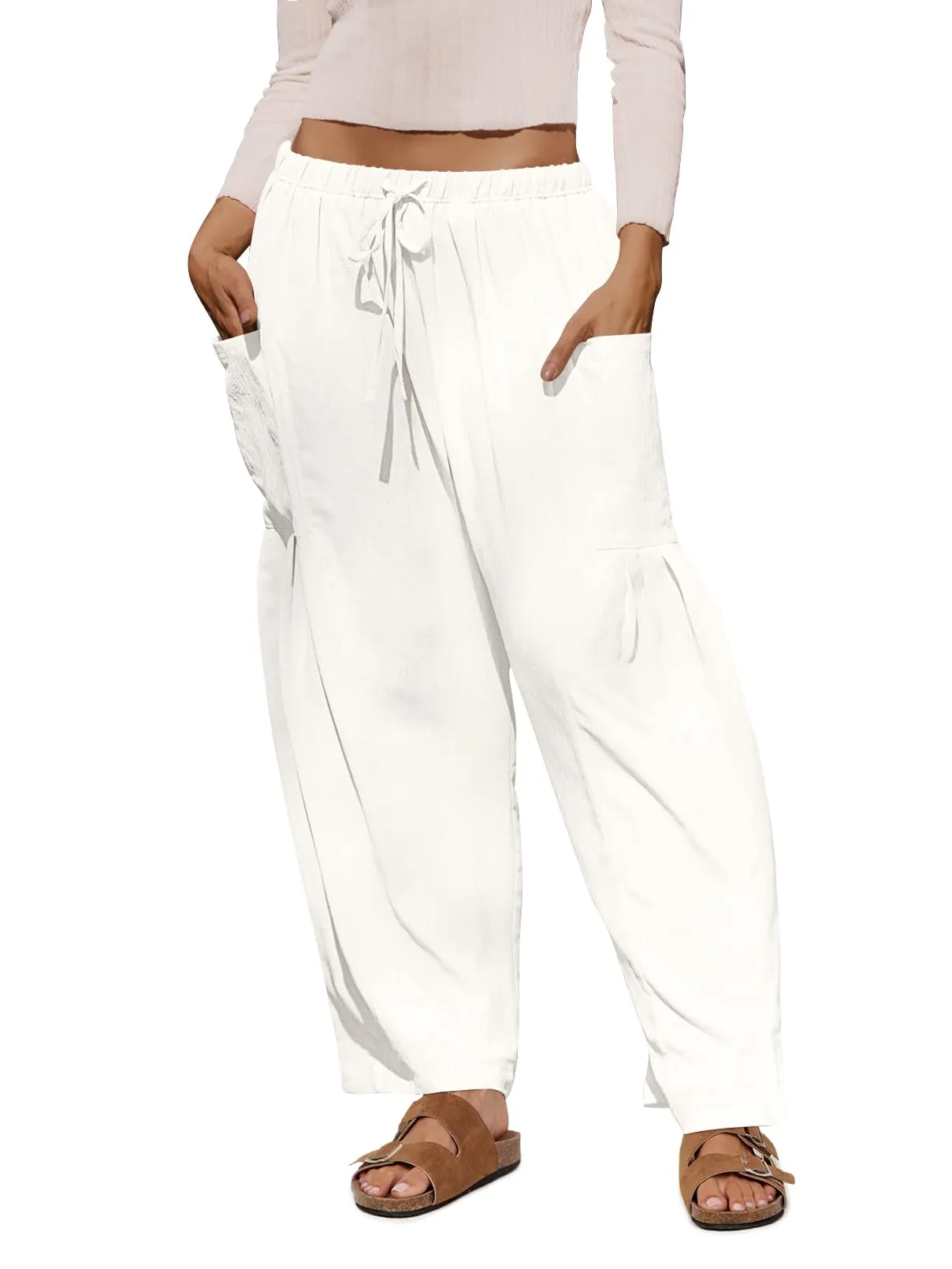 MEROKEETY High Waist Drawstring Loose Wide Leg Pants