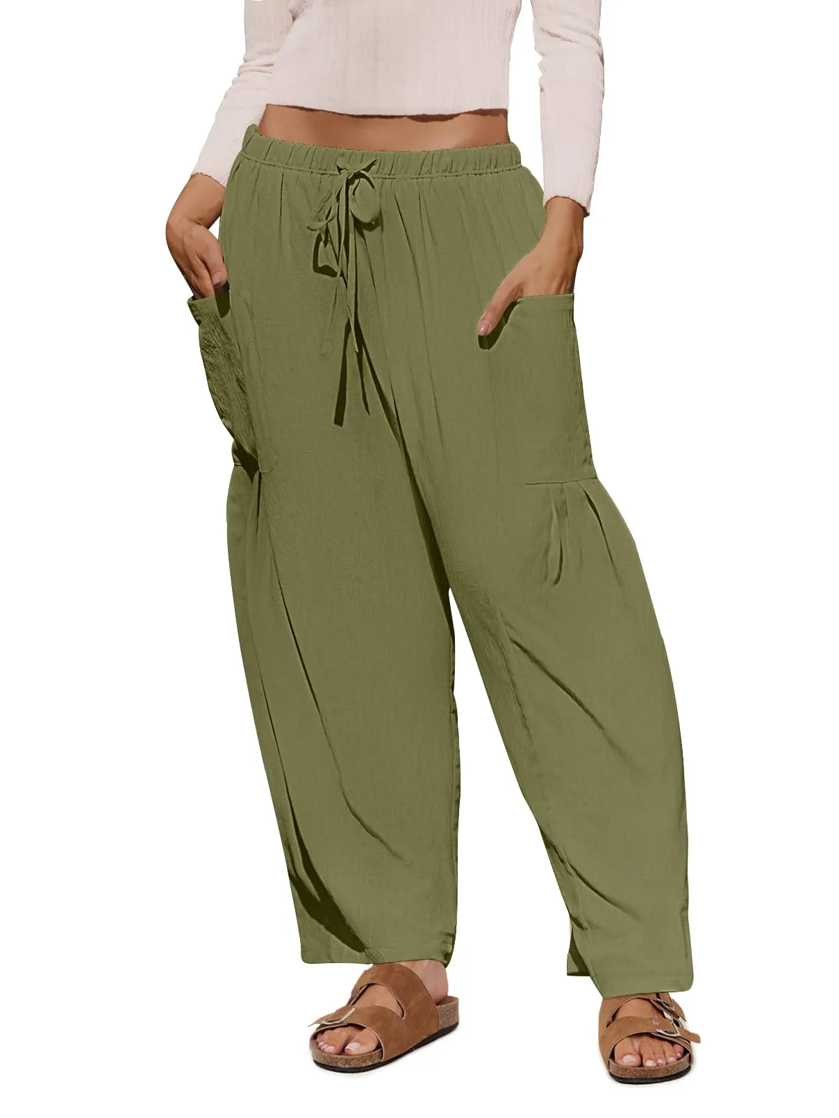 MEROKEETY High Waist Drawstring Loose Wide Leg Pants