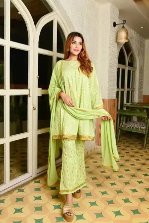 Mint Green Cotton Foil Print Sharara Set