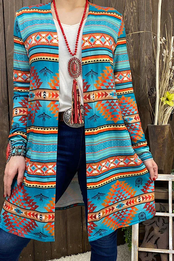 MULTI COLOR AZTEC PRINTED CARDIGAN