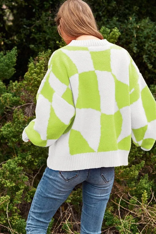 Multi Geo Checker Pullover Knit Sweater