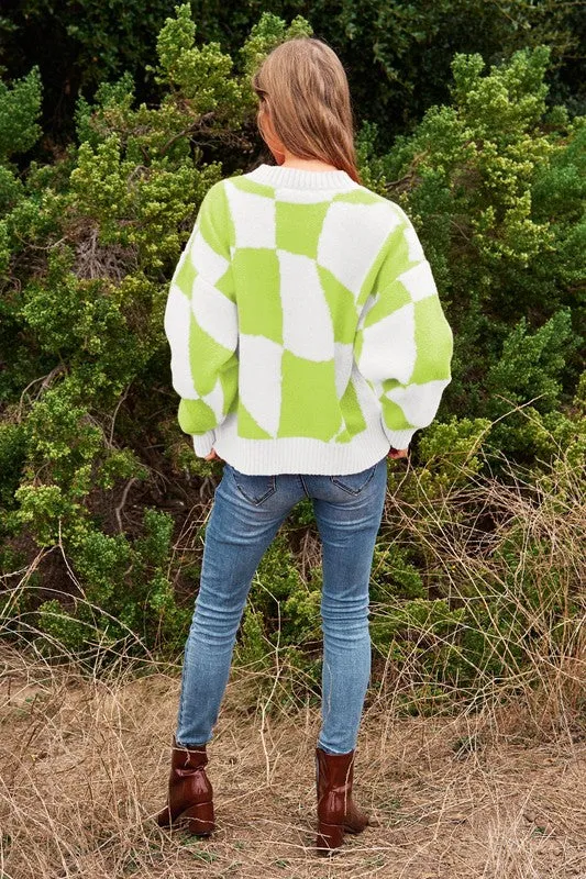 Multi Geo Checker Pullover Knit Sweater