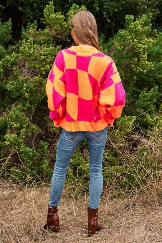 Multi Geo Checker Pullover Knit Sweater