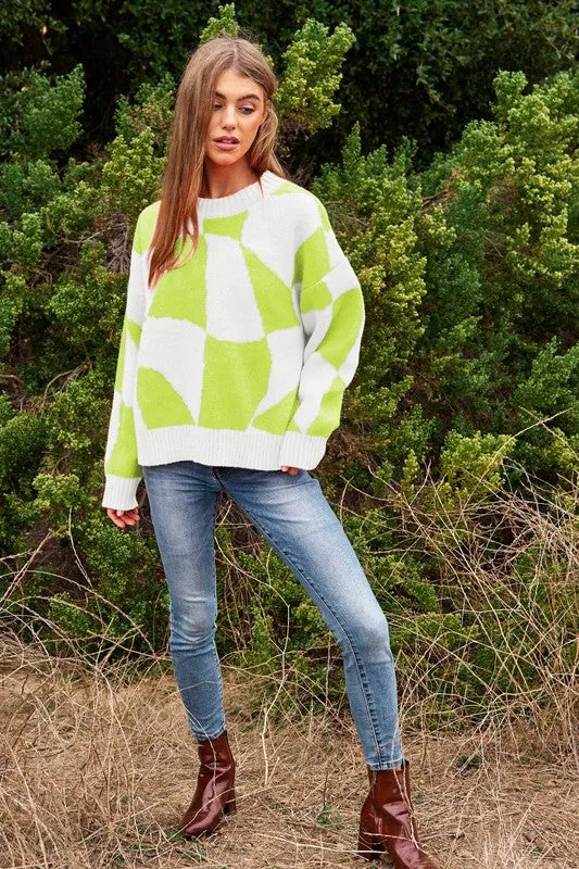 Multi Geo Checker Pullover Knit Sweater