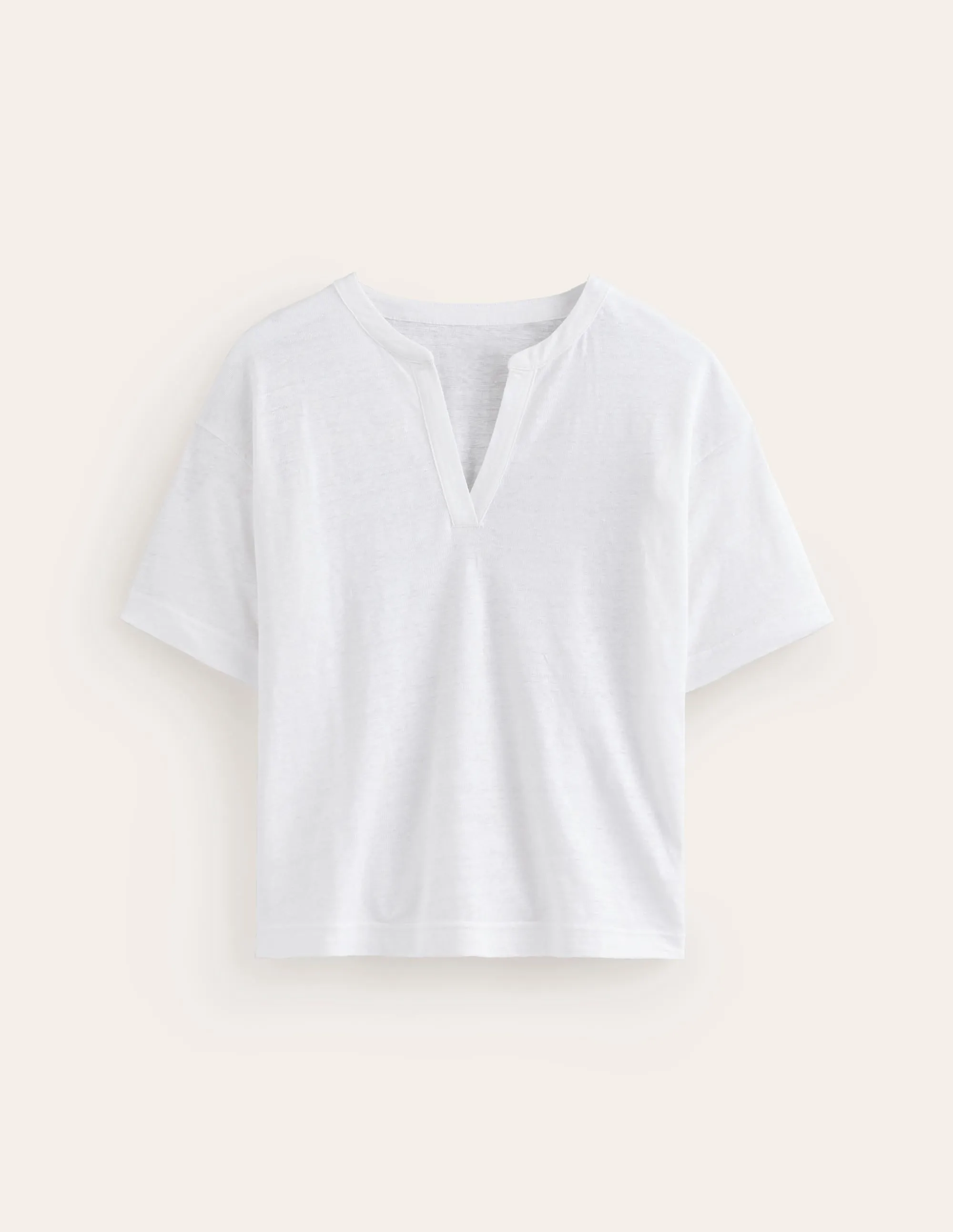 Notch Neck Linen Henley Top-White