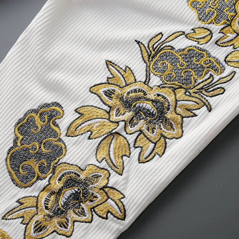 Oriental Style Rooster Embroidery Decorated Pants