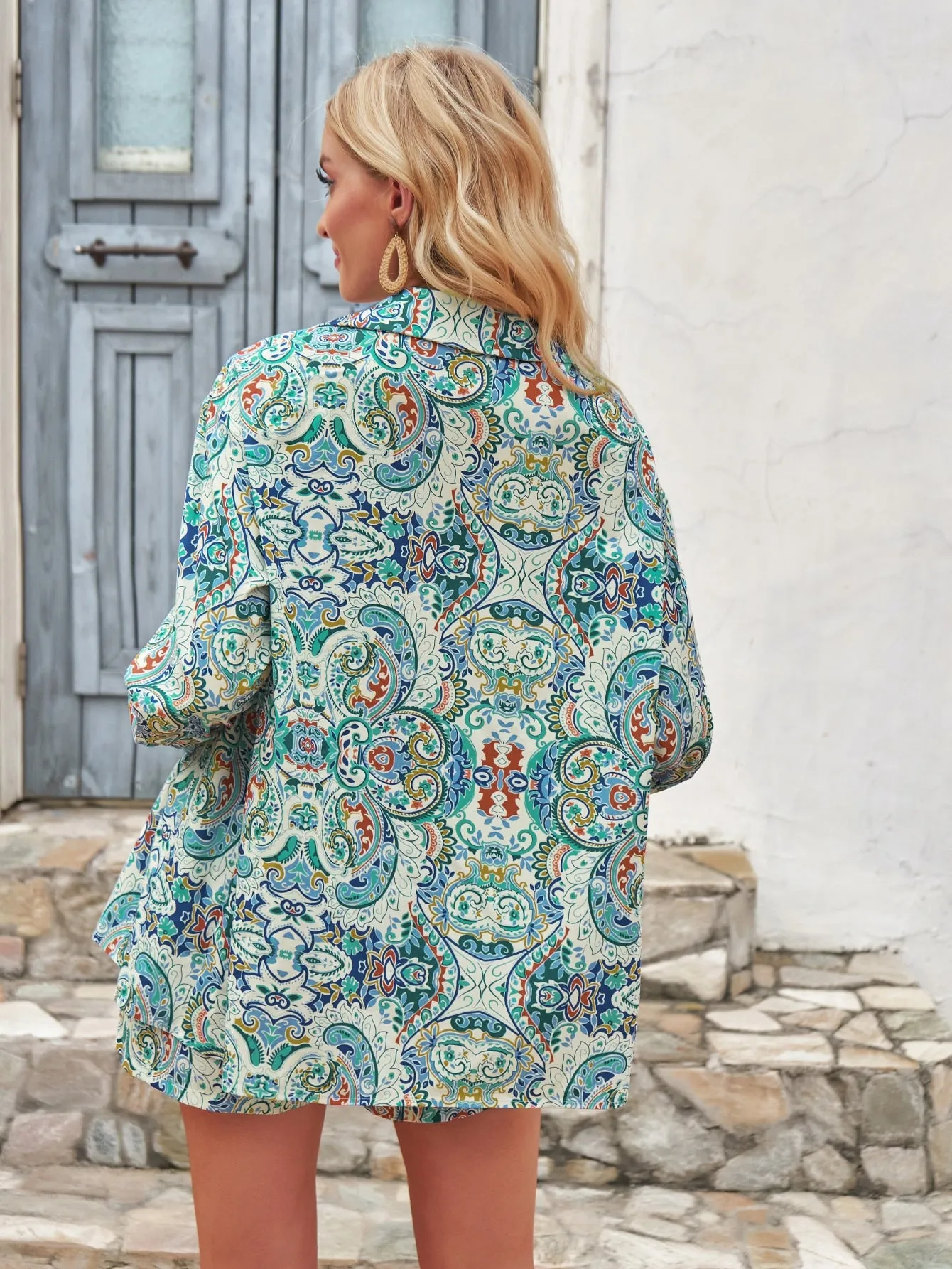 Paisley Print Shirt & Tie Front Shorts