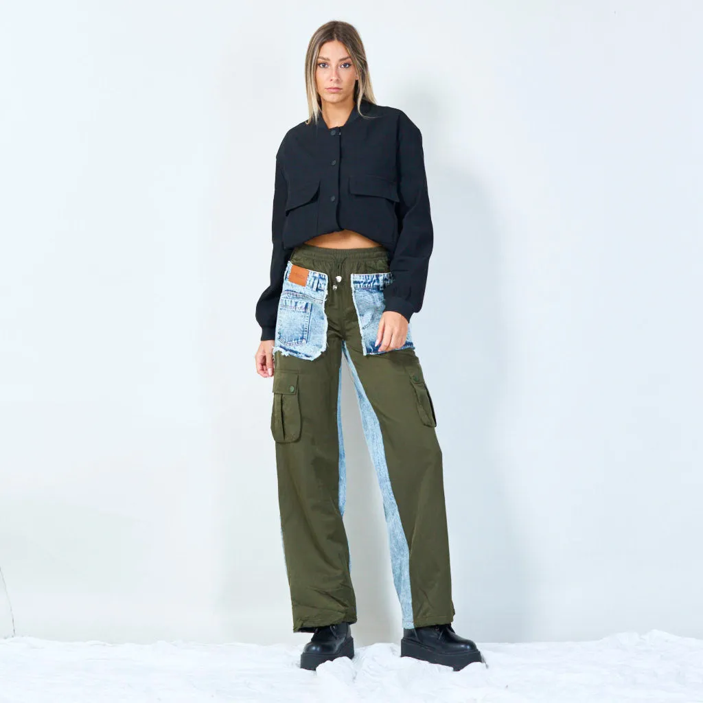 Patchwork cargo denim pants wholesale