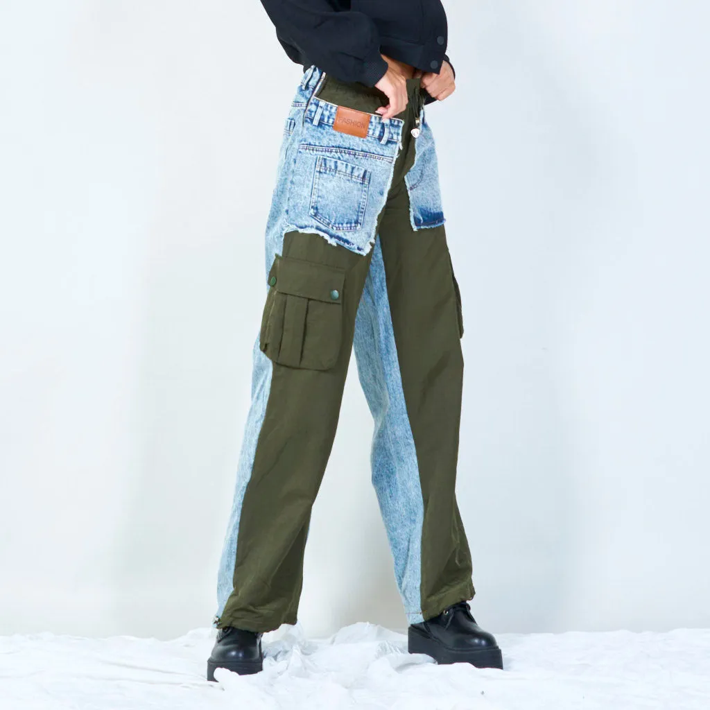 Patchwork cargo denim pants wholesale