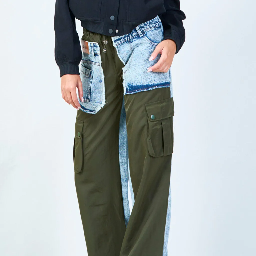 Patchwork cargo denim pants wholesale