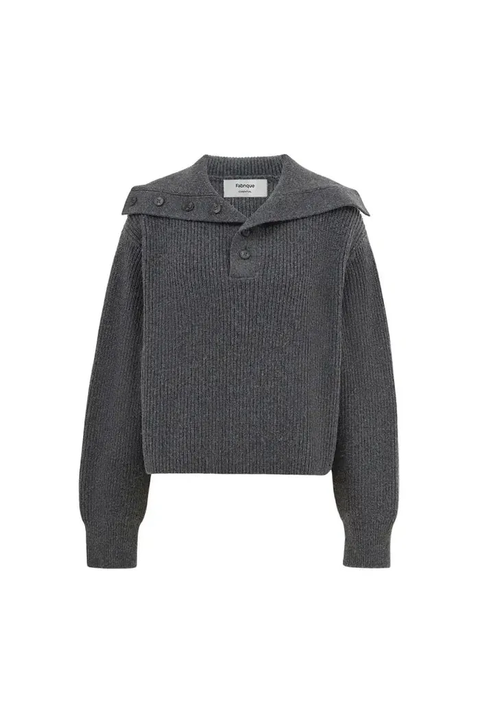 Perina Oversized Collared Pullover in Wool-Cotton Blend Knit