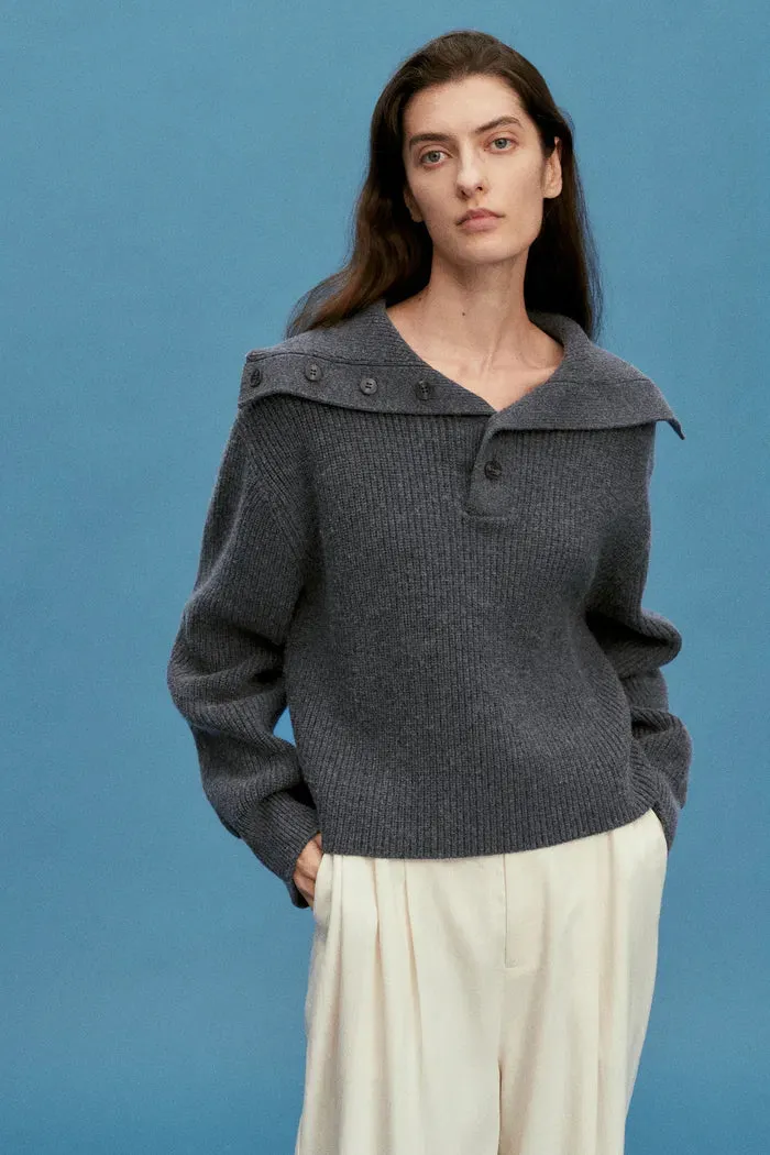 Perina Oversized Collared Pullover in Wool-Cotton Blend Knit