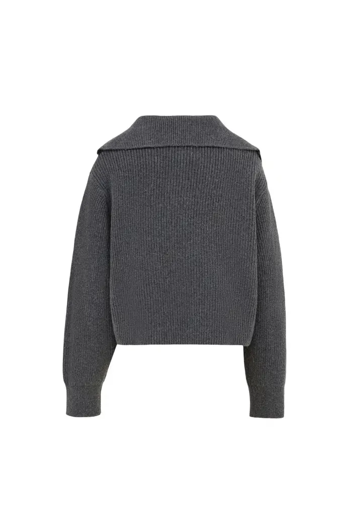 Perina Oversized Collared Pullover in Wool-Cotton Blend Knit