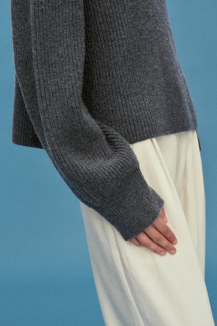 Perina Oversized Collared Pullover in Wool-Cotton Blend Knit