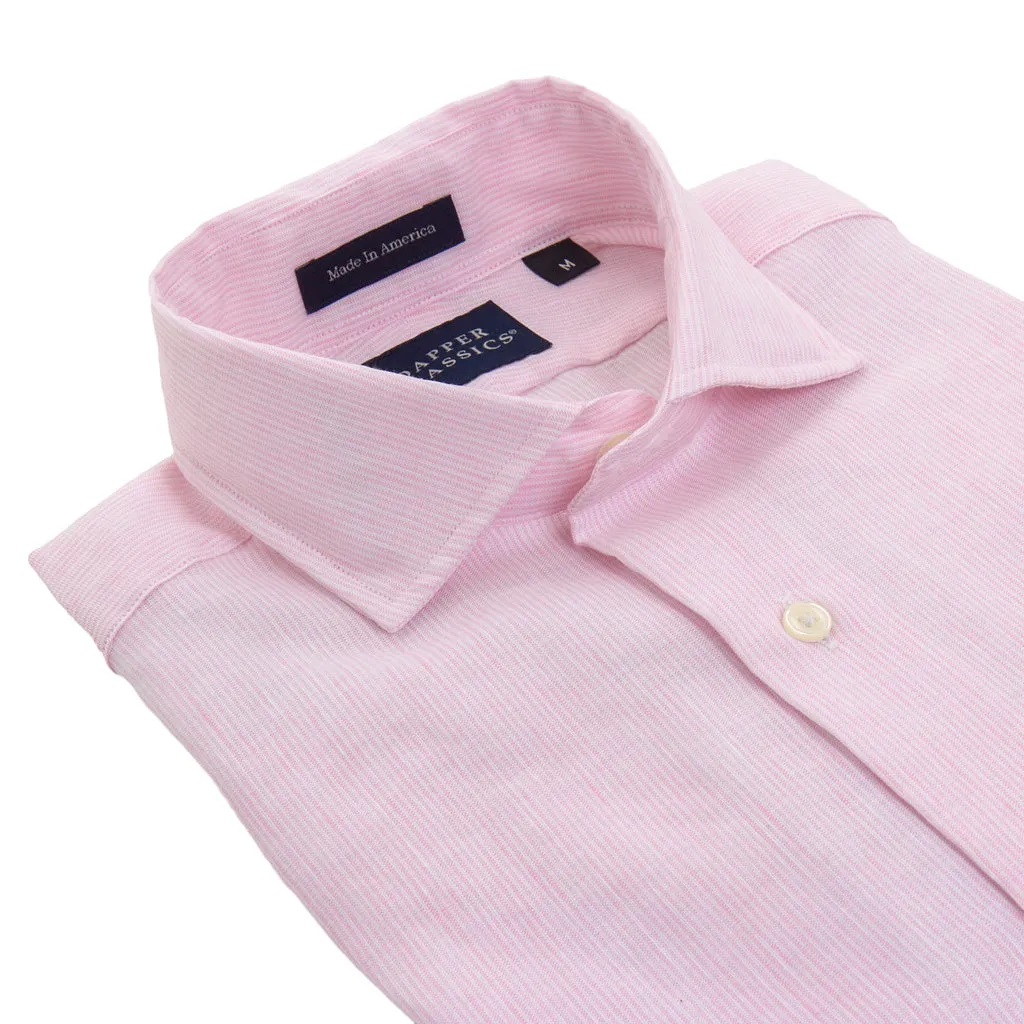 Pink and White Thin Stripe Cotton Oxford Shirt Trim Fit