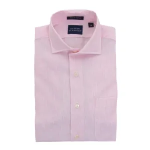 Pink and White Thin Stripe Cotton Oxford Shirt Trim Fit