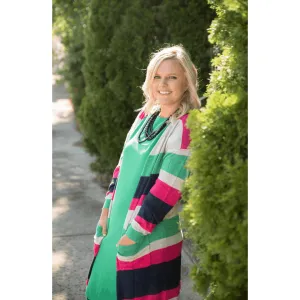 Pink Color Blocked Tissue Cardigan