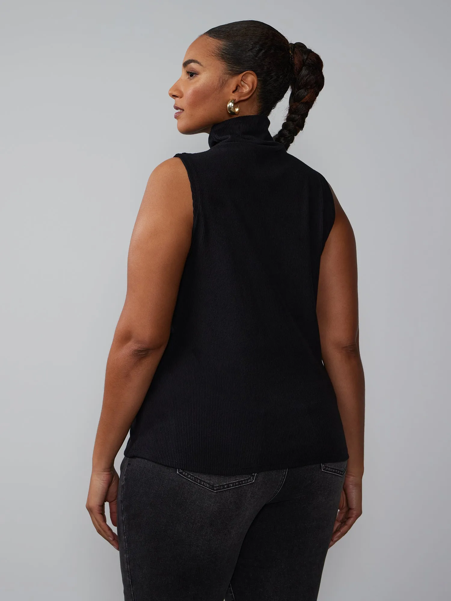 Plus Sleeveless Turtleneck Ribbed Top