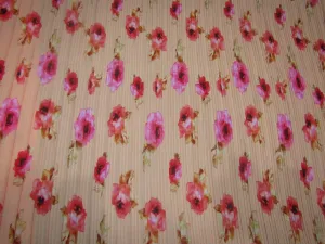 Polyester Pleated Printed Georgette Peach Fabric ~ 44&quot; wide