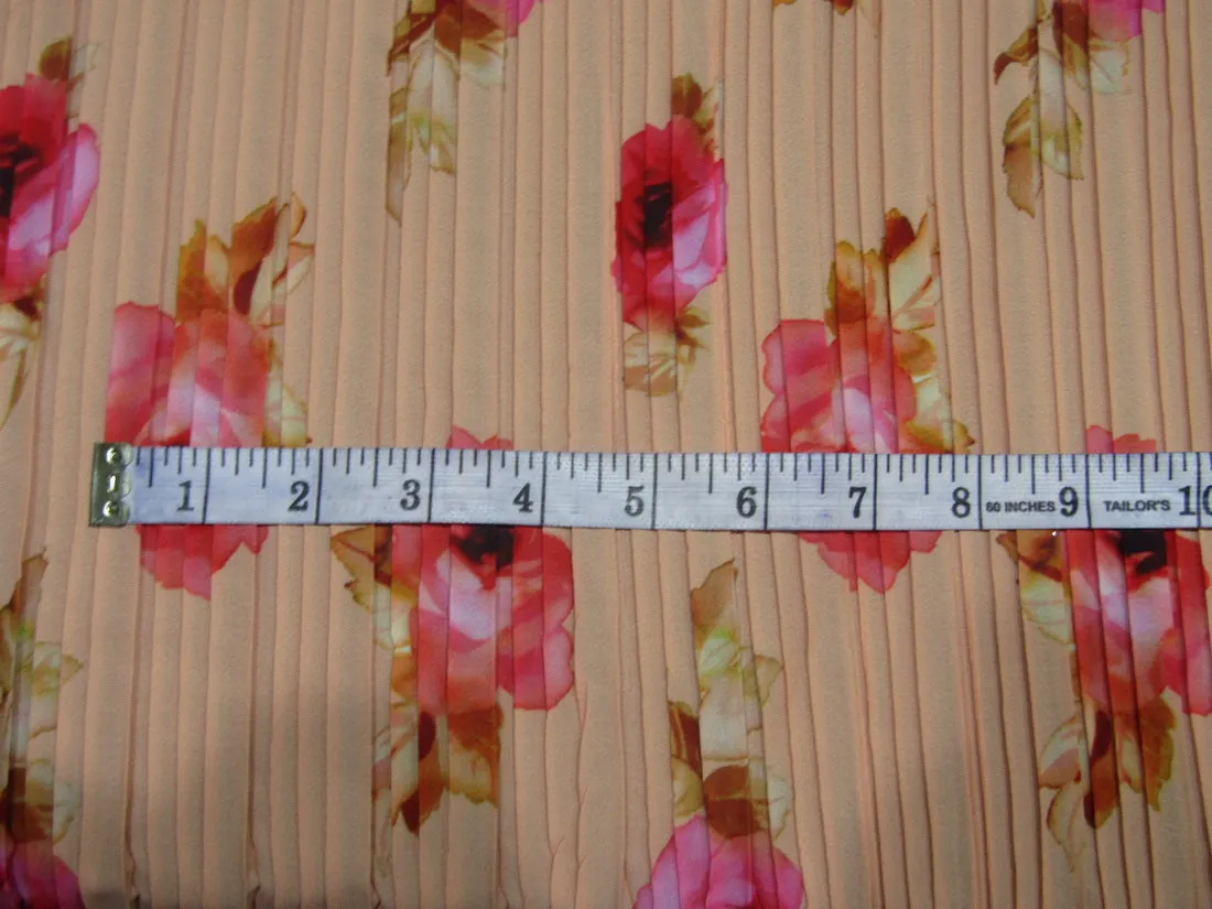 Polyester Pleated Printed Georgette Peach Fabric ~ 44&quot; wide