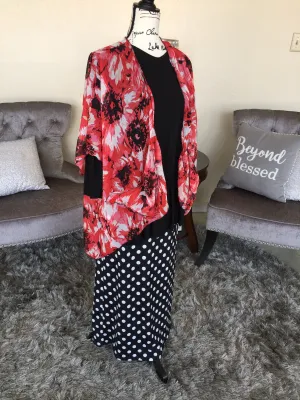 Red Floral Chiffon Kimono