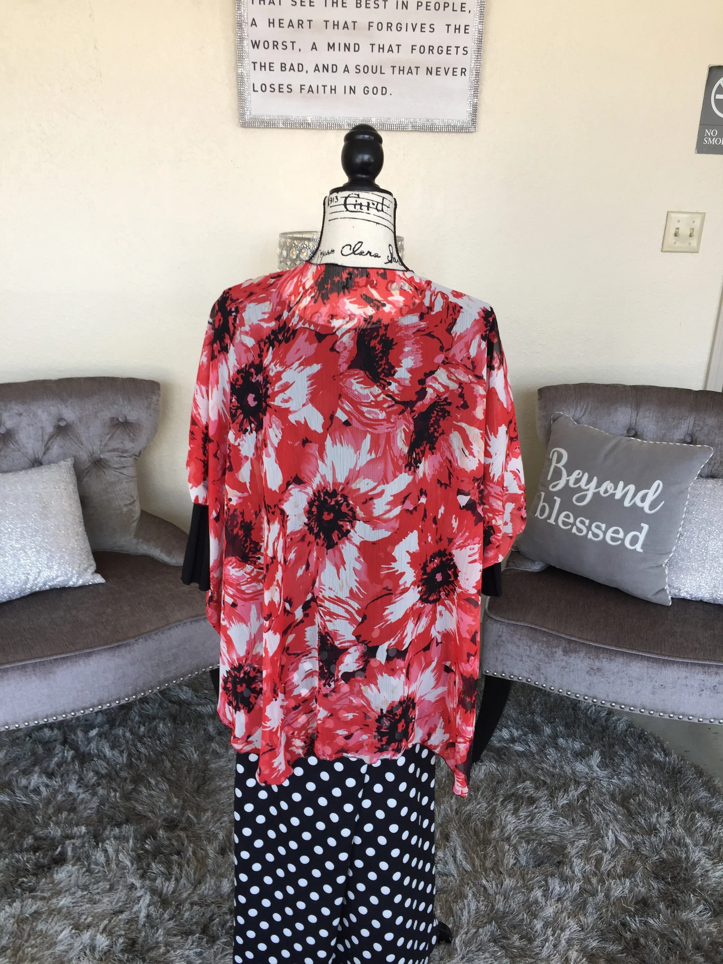 Red Floral Chiffon Kimono