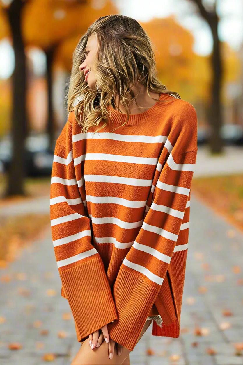 Ribbed Hem Stripe Sweater