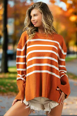 Ribbed Hem Stripe Sweater