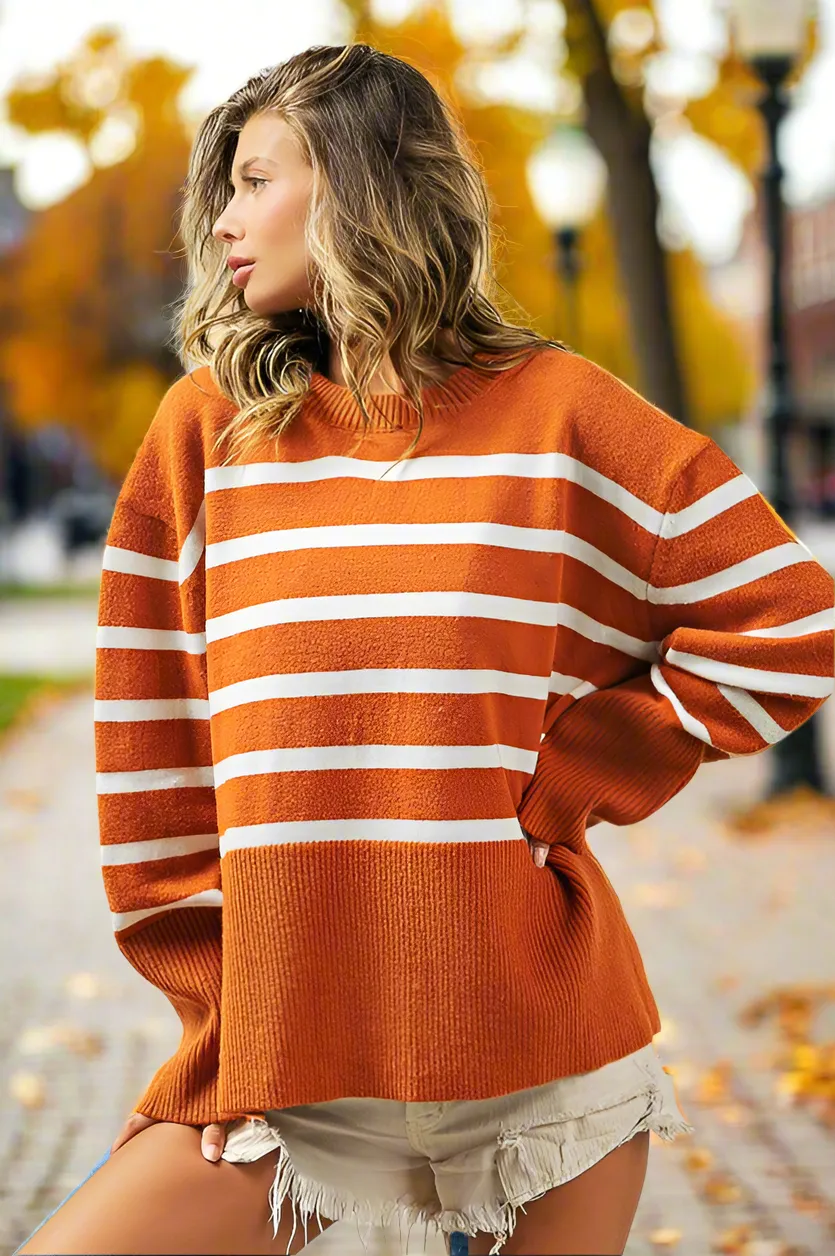 Ribbed Hem Stripe Sweater