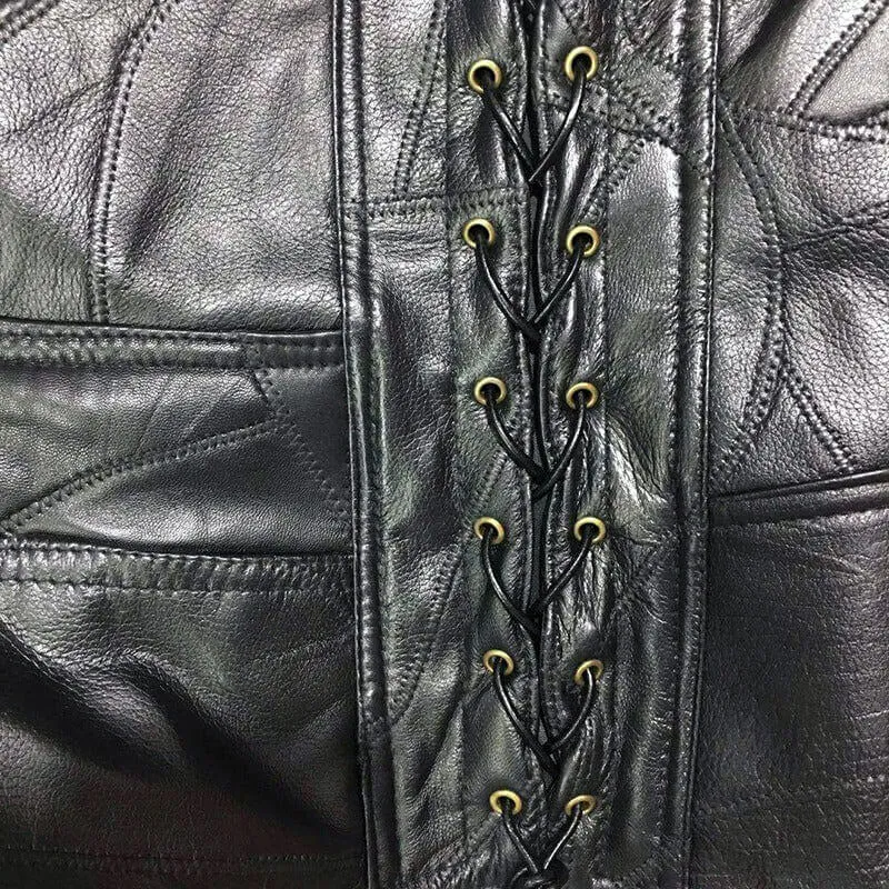 Rock Style Black Leather Vest / Men Sleeveless Jackets / Motorcycle Style Punk Clothing