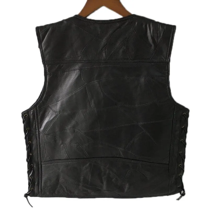 Rock Style Black Leather Vest / Men Sleeveless Jackets / Motorcycle Style Punk Clothing