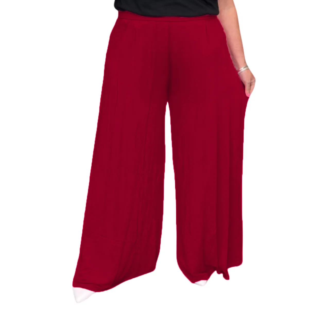 ROCKTHOSECURVES PLAIN STRETCHY WIDE LEG ELAST WAIST PALAZZO TROUSERS