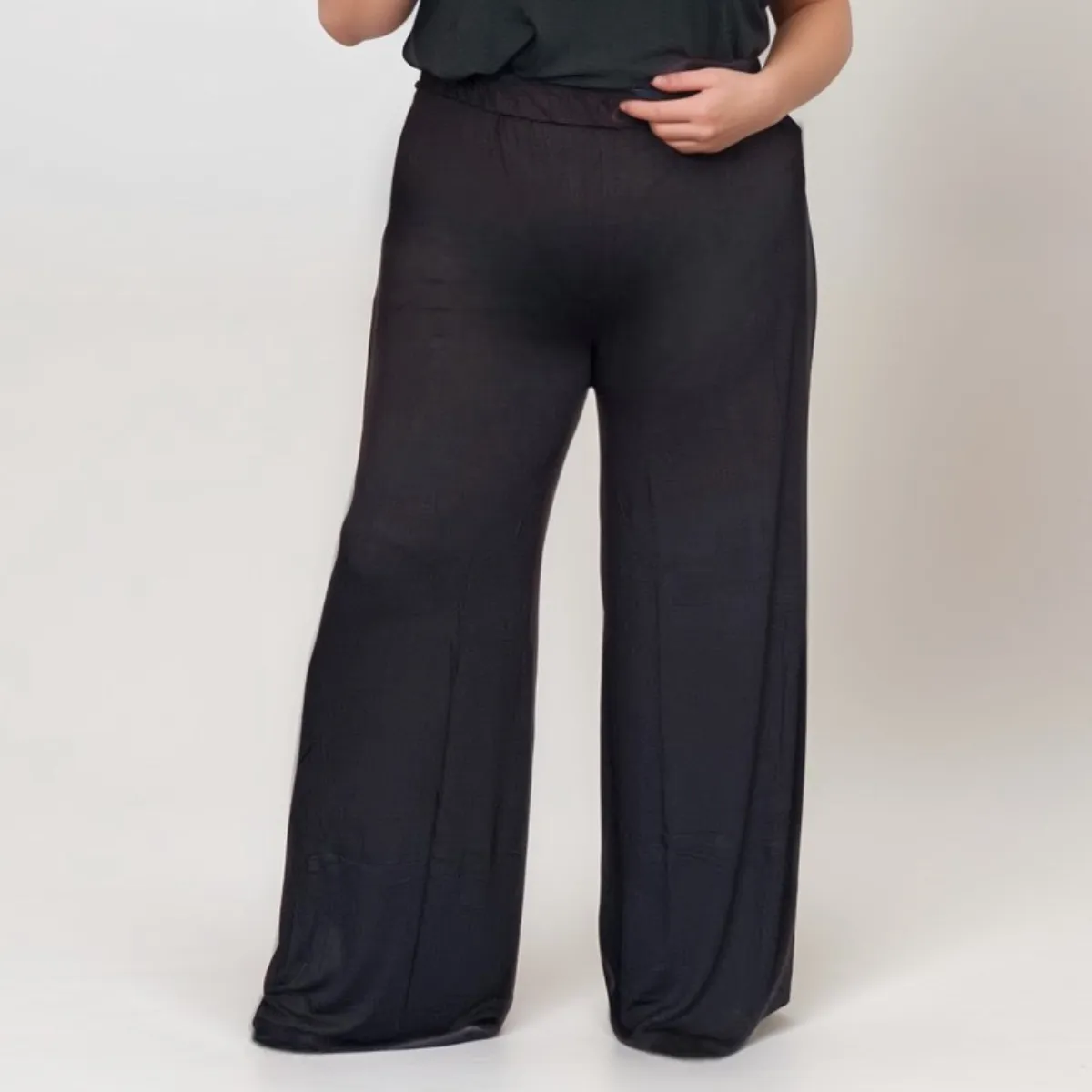 ROCKTHOSECURVES PLAIN STRETCHY WIDE LEG ELAST WAIST PALAZZO TROUSERS