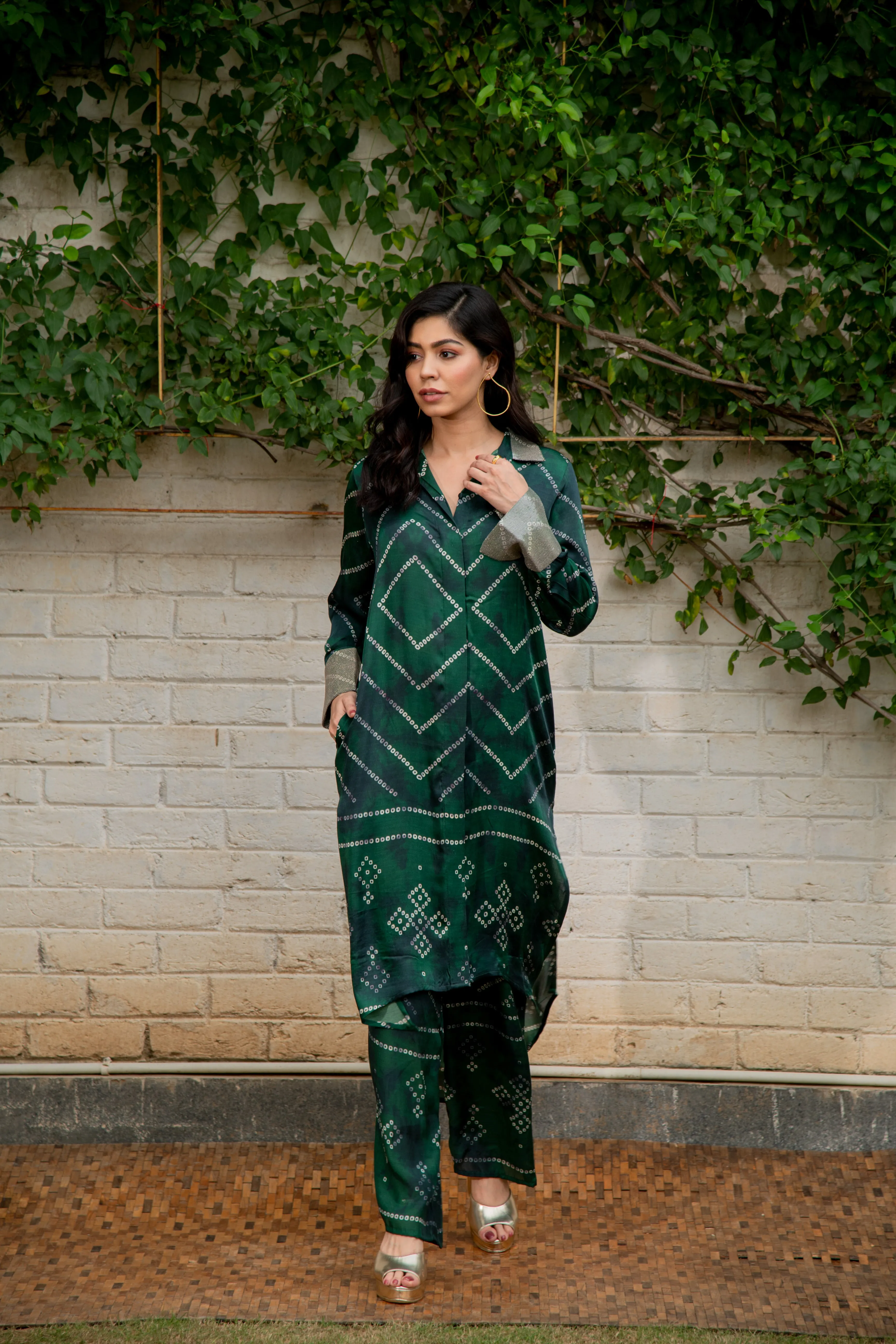 Rooh Bandhani Kurta Set in Emerald