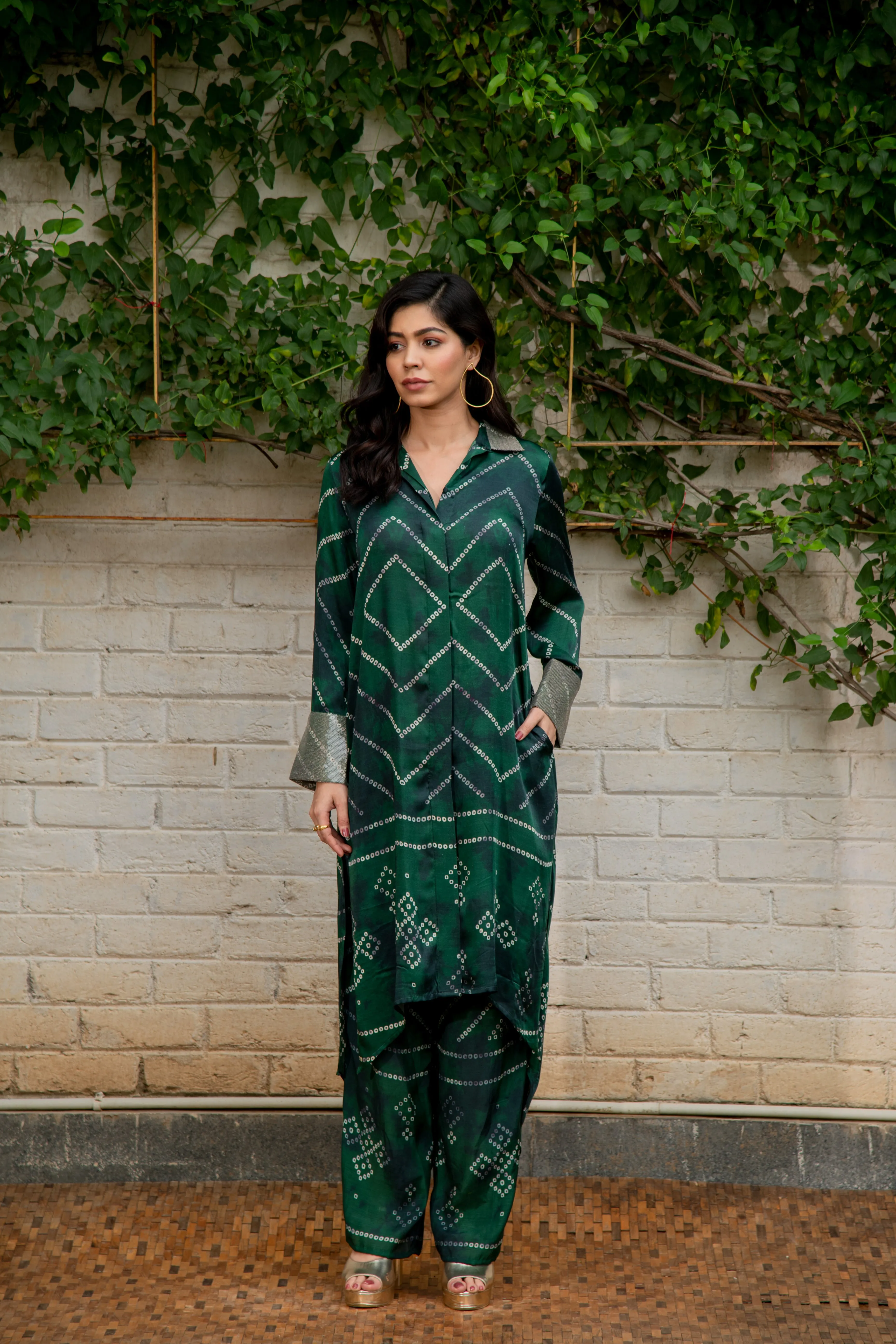 Rooh Bandhani Kurta Set in Emerald