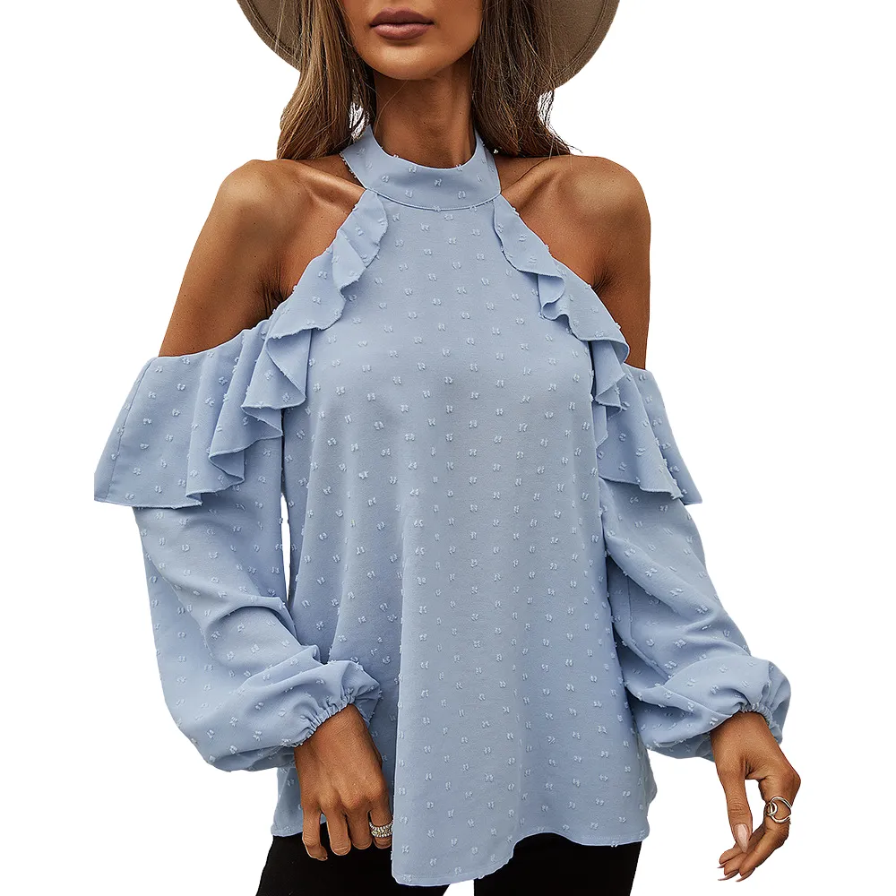 Ruffle Cold-Shoulder Polka Dots Blouse