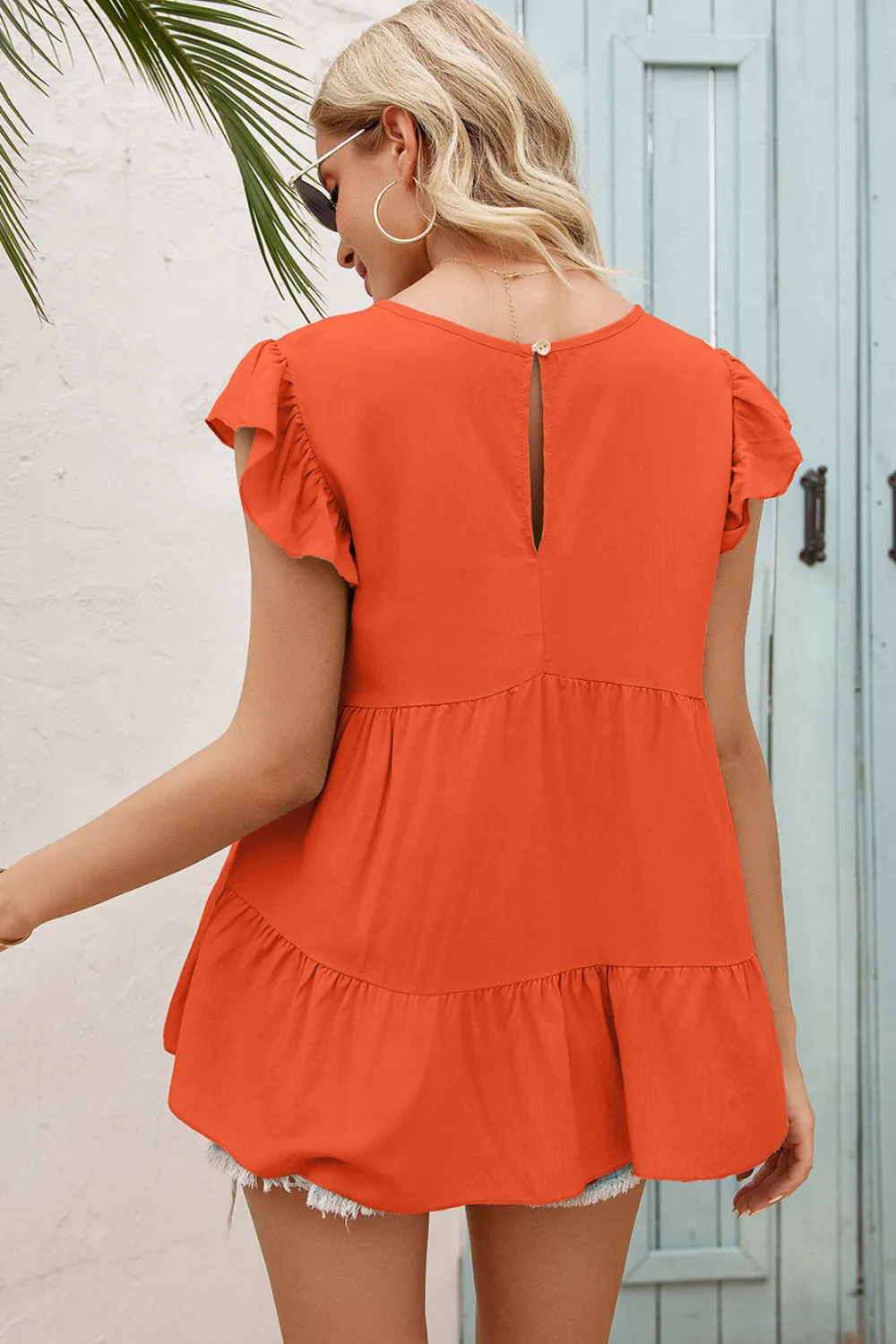 Ruffle Shoulder Tiered Top