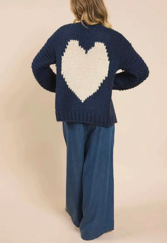 Sadie & Sage - Heart Cardi Navy White Heart