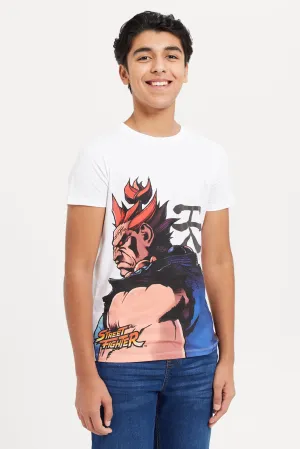 Senior Boys White Street Fighter Oversize T-Shirt