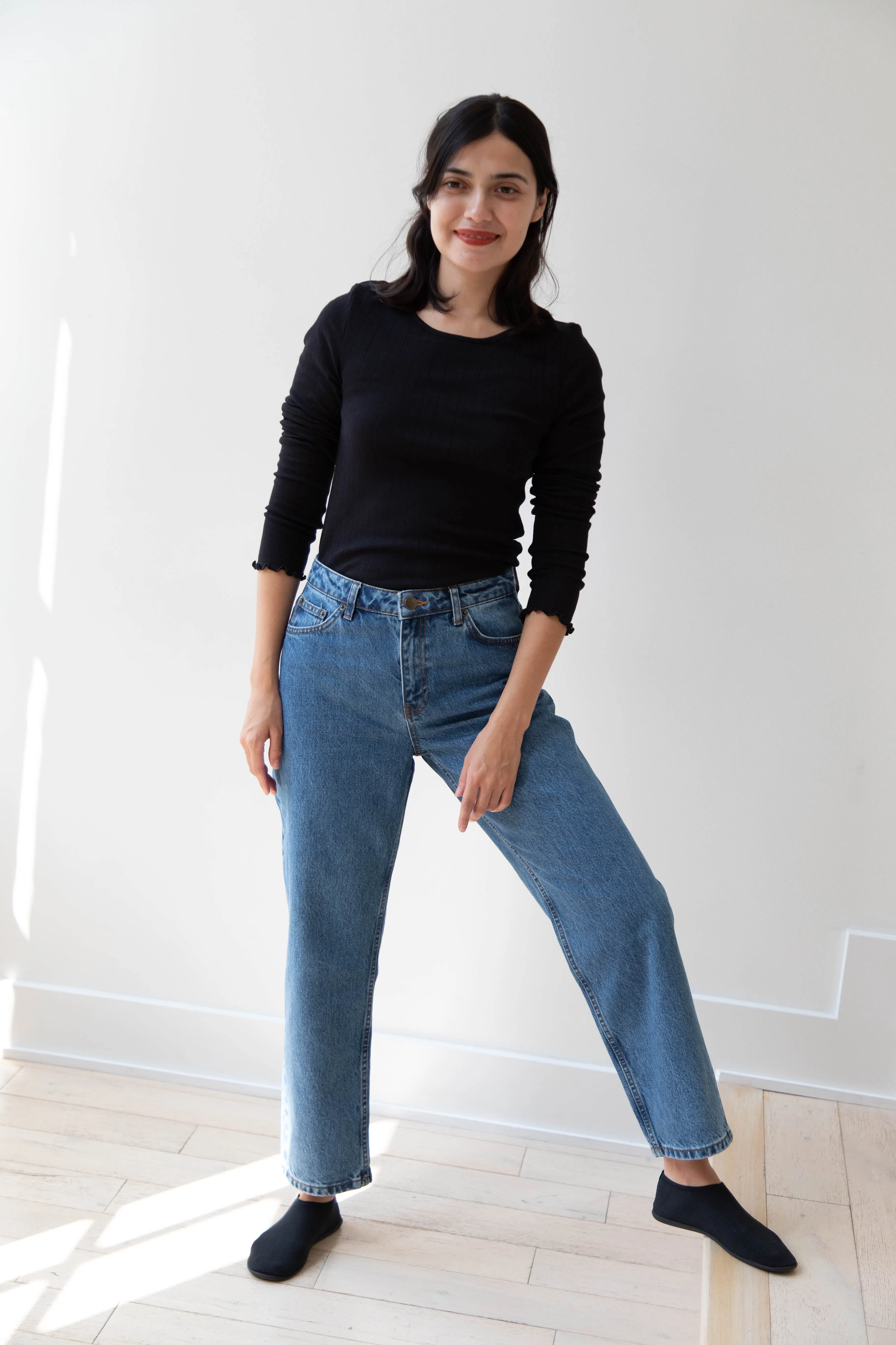 Skall | Allison Cropped Jeans in Washed Mid Blue