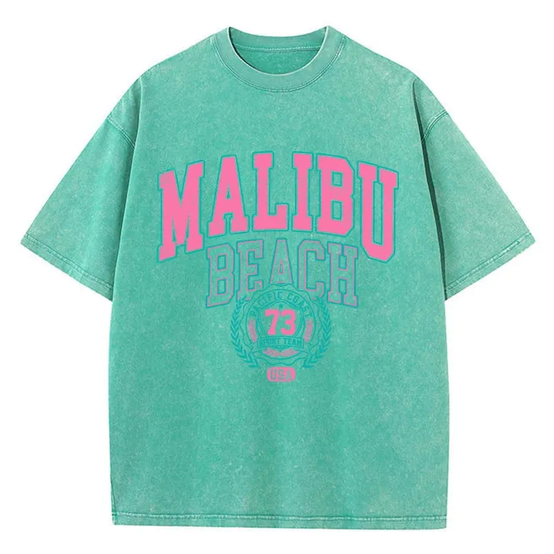 Street Women Cotton Washed T-Shirt Malibu Beach Loose Tee