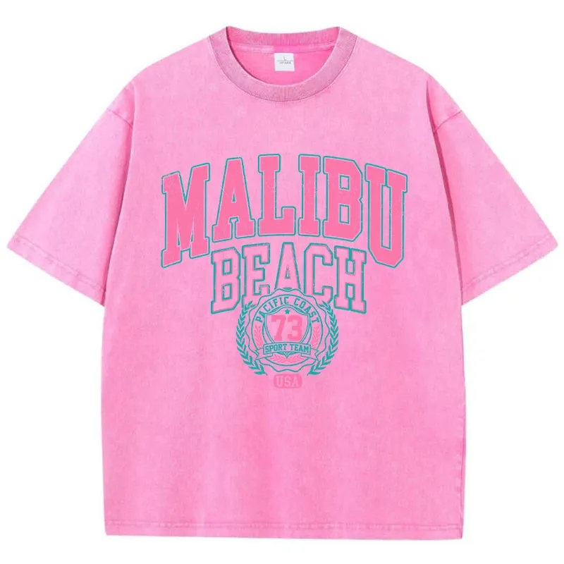 Street Women Cotton Washed T-Shirt Malibu Beach Loose Tee