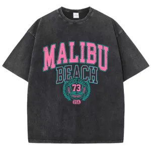 Street Women Cotton Washed T-Shirt Malibu Beach Loose Tee