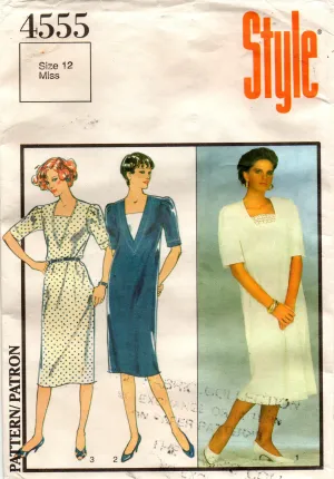 Style 4555 Womens Pullover Dress 1980s Vintage Sewing Pattern Size 12 or 14 UNCUT Factory Folded