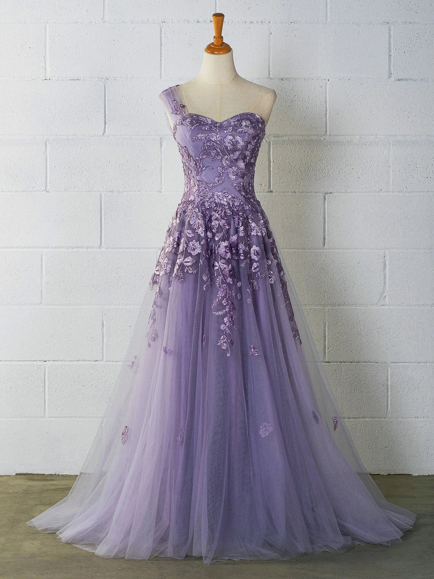 Sweet-Heart Tulle One Shoulder Floor Length Prom Dress