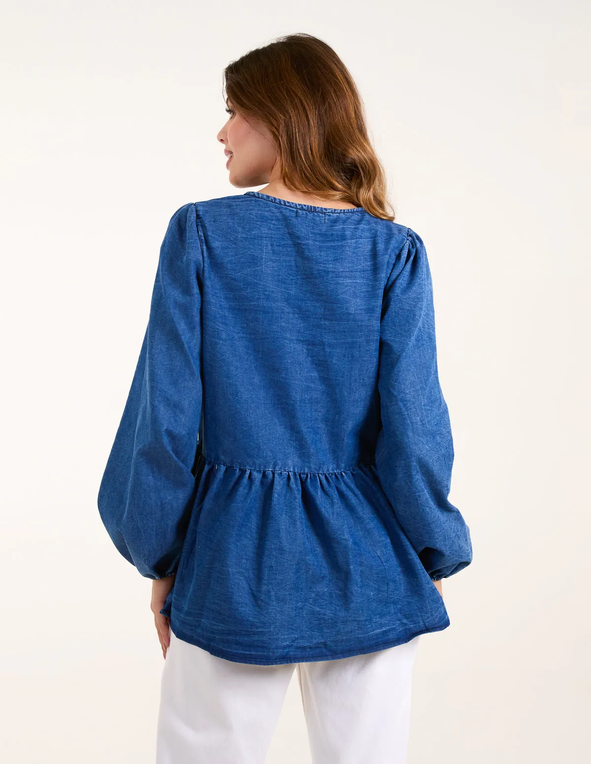 Tie Front Chambray Blouse