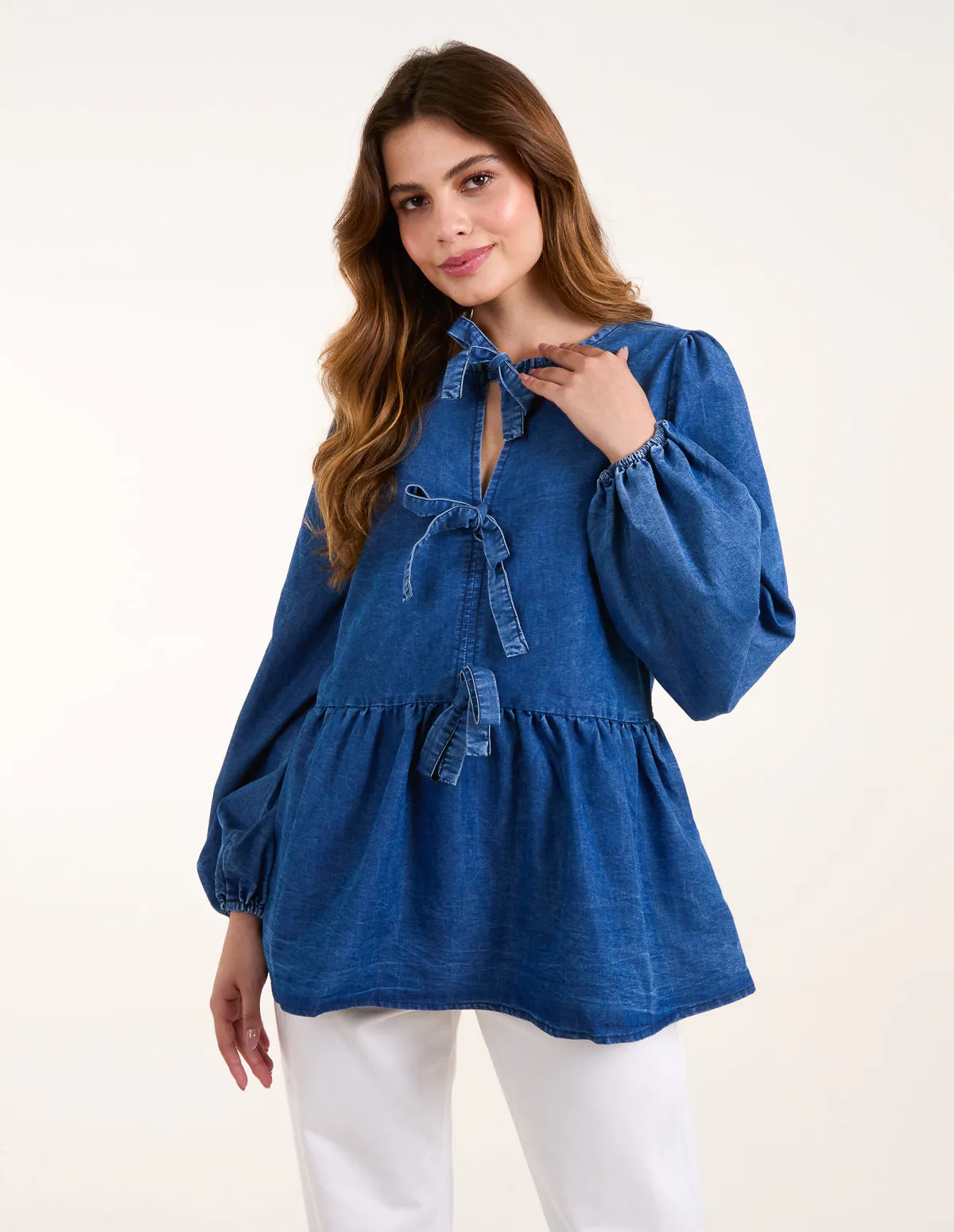 Tie Front Chambray Blouse