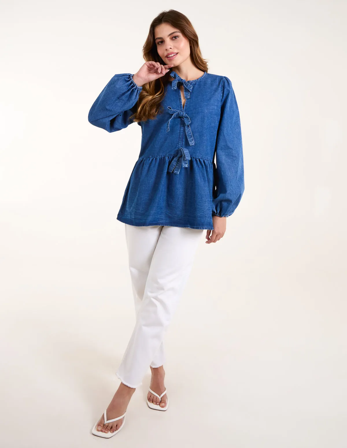 Tie Front Chambray Blouse